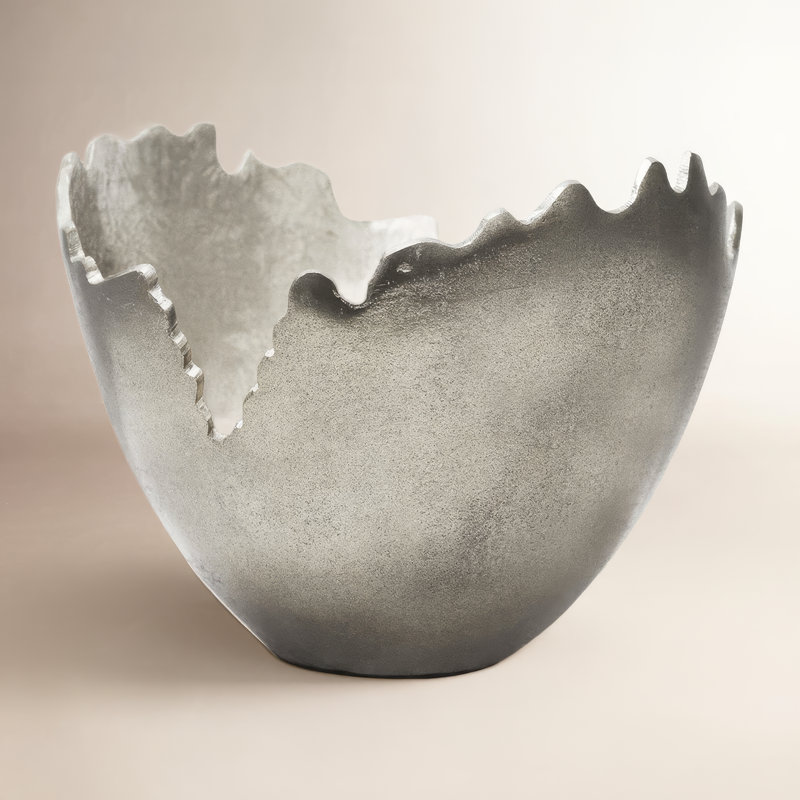 Aluminum Decorative Bowl 1, Silver, 10.85" H x 8.66" W x 11.81" D