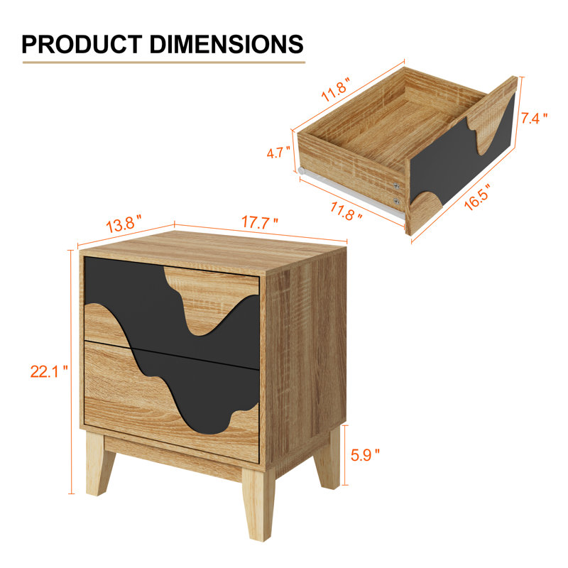 17.7“W Flowing Water Geometry Nightstand, Nature