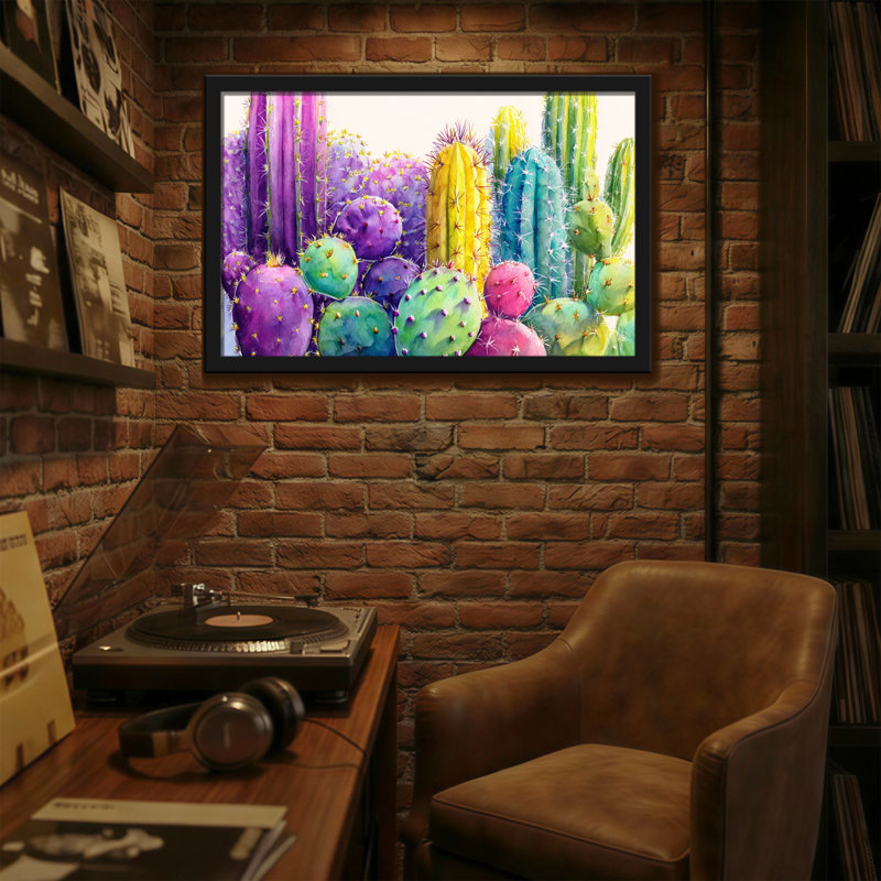 Plantes et fleurs, impression de cactus colorés à l'aquarelle, H 12 po x l 18 po