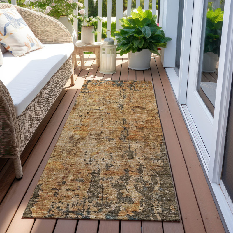 Machine Washable Indoor/Outdoor Cicel ACN1203 Copper Rug, Runner 2'3" x 7'6"