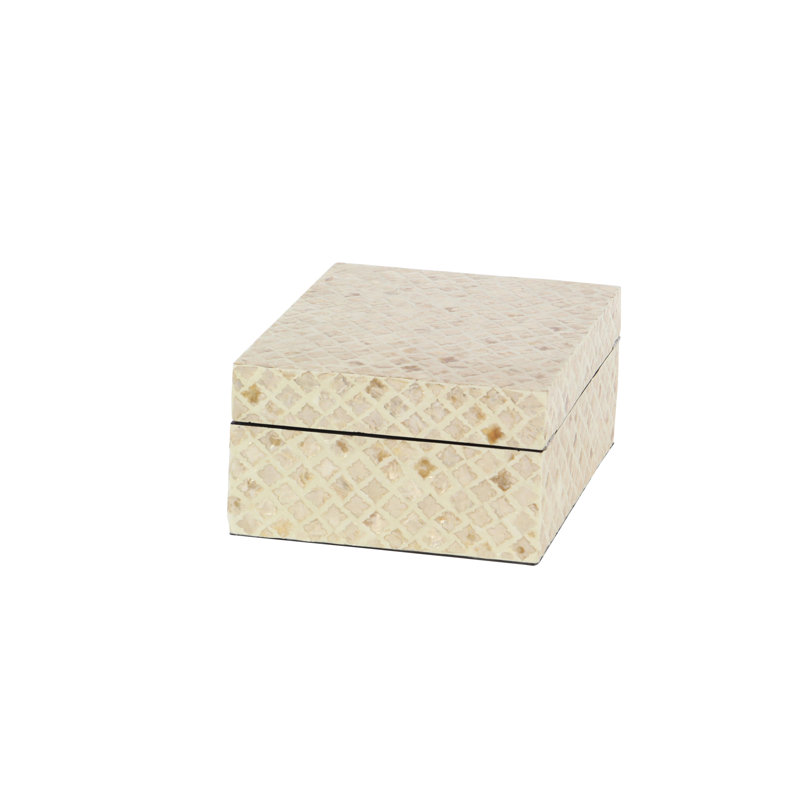Distressed Beige Handmade Wood Lidded Decorative Boxes