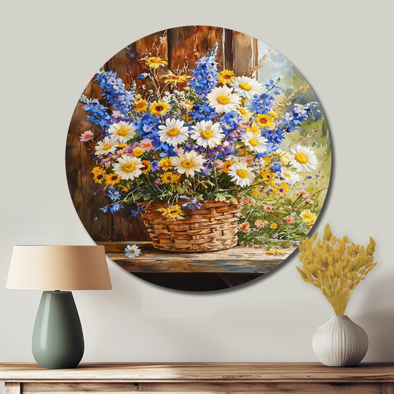 Art mural rond en métal Marianne - Assortiment de bouquets, H 16 po x l 16 po