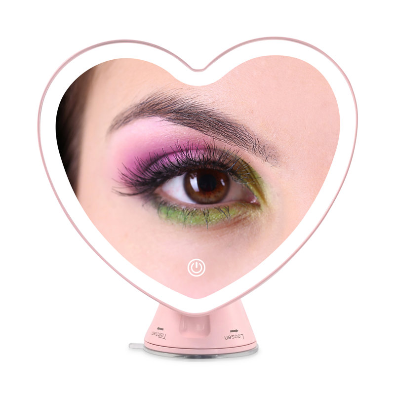 Impression Vanity Sweetheart 10X Magnified LED Mirror With 360 Degree Swivel, Lighted Travel Makeup Mirror With Heart Shaped Mounted Suction Cup Base, 3 Colors LED Lights, And Soft Touch Sensor Button