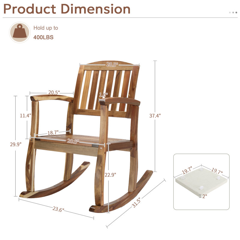 Chaise berçante en bois avec coussins Angelik
