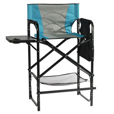 31In Iron Pipe Folding Director Chair With Built-In Cup Holder, Side Table, Storage Pocket by Arlmont & Co.