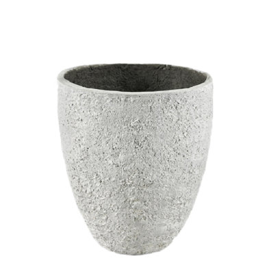 Rustic White Stone Planter, Textured Indoor/Outdoor Plant Pot, Weather-Resistant Garden, Patio, Office, Restaurant Décor