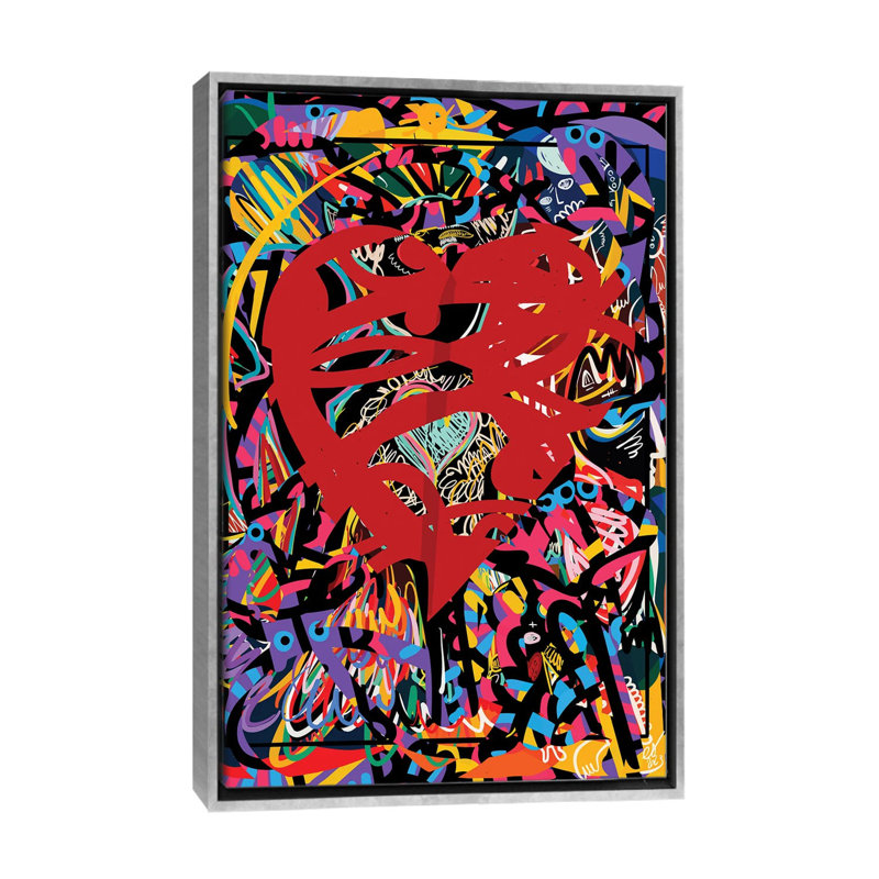 Graffiti, cœur rouge de l'amour - reproduction d'art murale, H 48 po x l 32 po, Impression encadrée sans passe-partout