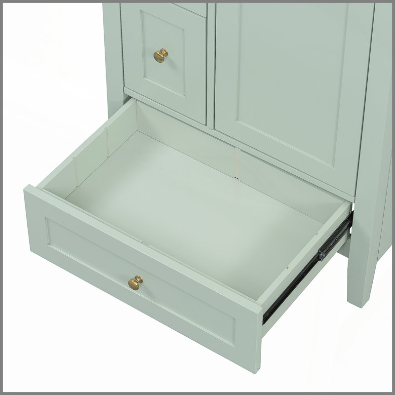 Meuble-lavabo de 24 po avec rangement, tablette réglable, panneau de fibres à densité moyenne et bois d'hévéa, cloisons amovibles, finition verte
