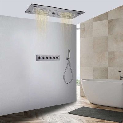 Système de douche thermostatique gris foncé avec jets corporels et jet Foggia Hospitality