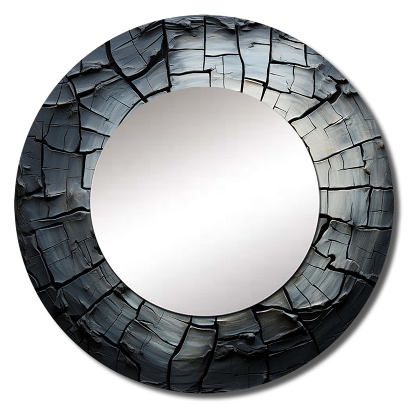 Saffet Spiritual Gray Geode Stone Minimalisme III - miroir décoratif en pierre spirituelle, grand miroir mural rond noir, impression d'art en métal
