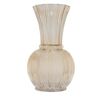 D6.3x11.4"H  Amber Glass Accent Vase with Ribbed Texture and Flared Neck