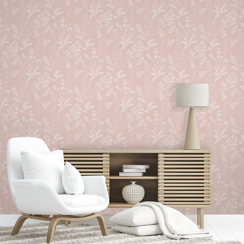 Papier peint silhouettes de fleurs sauvages, Rose