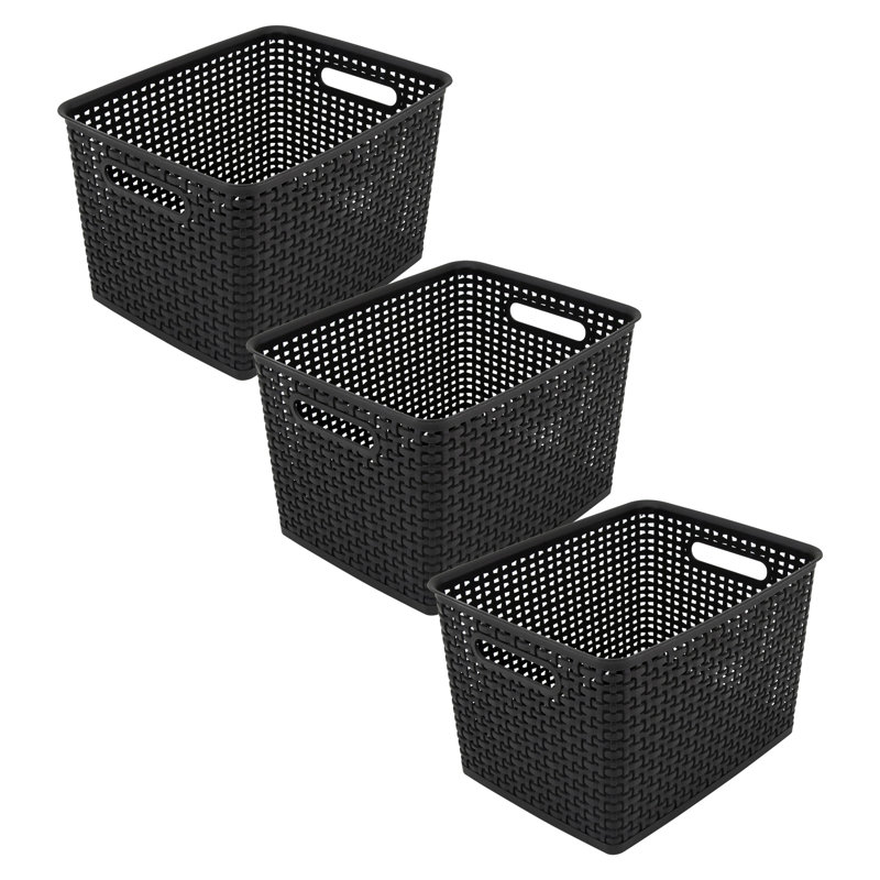 Thinkspace Plastic Weave Bin, Large, Black, Pack Of 3, 26.25" x 26.25" x 10.6"
