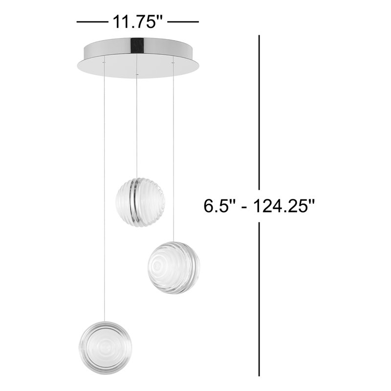 Luminaire suspendu grappe en chrome poli à 3 lumières Aliese