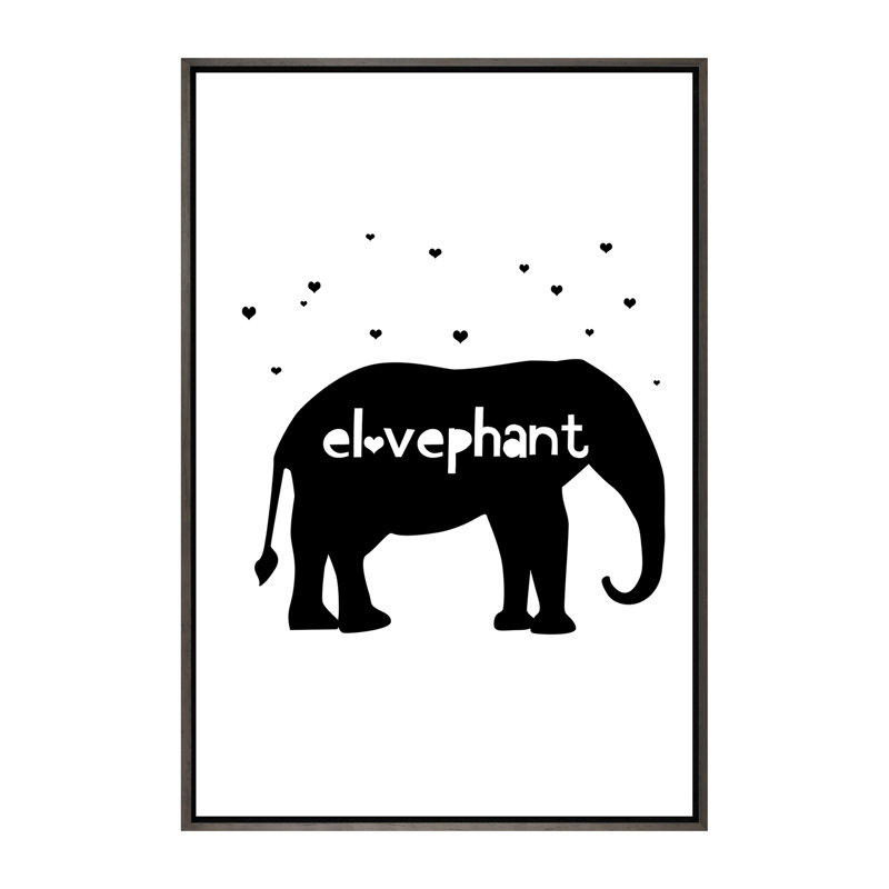 Éléphant, art sur toile, H 60 po x l 40po x P 1,5 po, Toile avec cadre gris foncé rustique