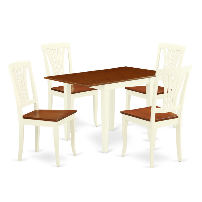  5 Piece Kitchen Table & Chairs Set Includes a Rectangle Dining Room Table with Dropleaf and 4 Solid Wood Seat Chairs, 30x48 Inch, Buttermilk & Cherry