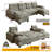 3-Piece Chenille Tufted Reversible Modular Sofa & Chaise with Removable Armrests & USB Ports-1406238433