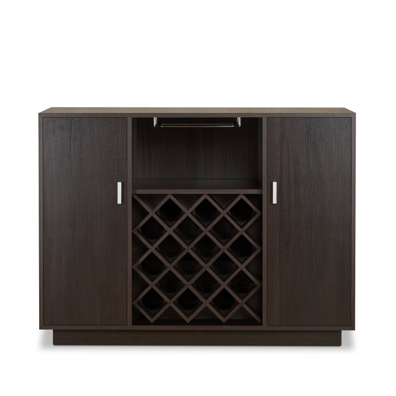 Bethena Transitional 47"L Rectangular Server with Wine Rack and Cup Holder in Espresso