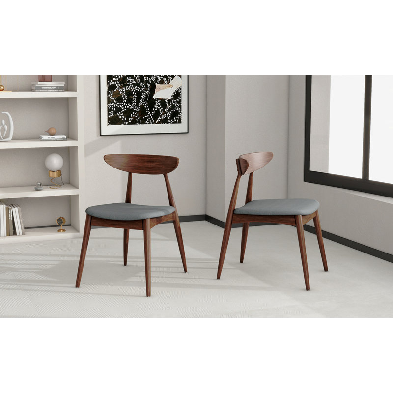 Ensemble de 2 chaises rétro en bois d'hévéa avec dossier ergonomique et coussins moelleux, Gris clair, Noyer
