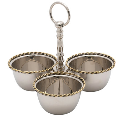 3-Nut Dish W/Gold Rope Rim