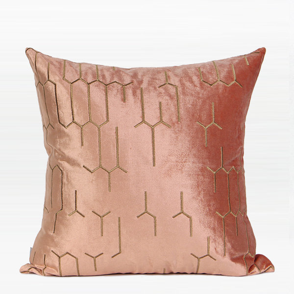 Geometric Throw Pillow, Pink/Gold, Throw Pillow, Down Feather