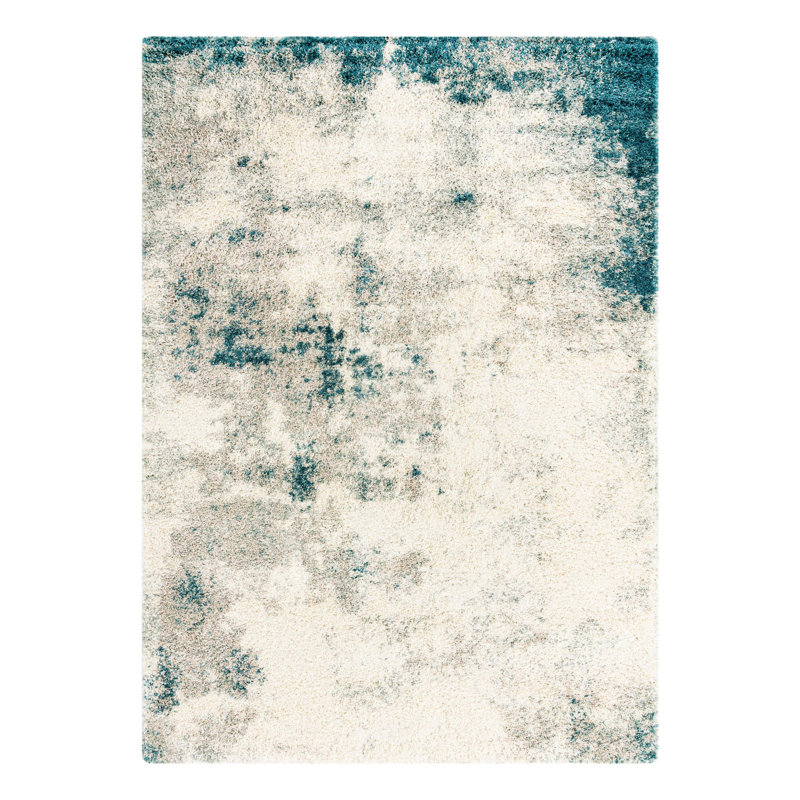 Tapis rond en polypropylène tissé à la machine de 6 pi de couleur gris / ivoire, Rectangle 7 pi 10 po x 11 pi