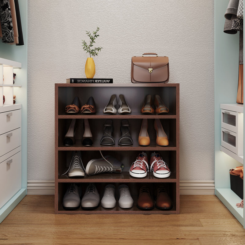 Latitude RunÂ® Shoes Rack, Free Standing Wood Closet Organizer Unit, Walnut, 25.2" H x 17.7" W x 12" D