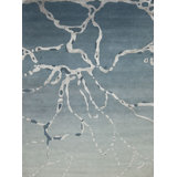 Modern Tibet III Hand Knotted Abstract Area Rug in Sky Blue/White