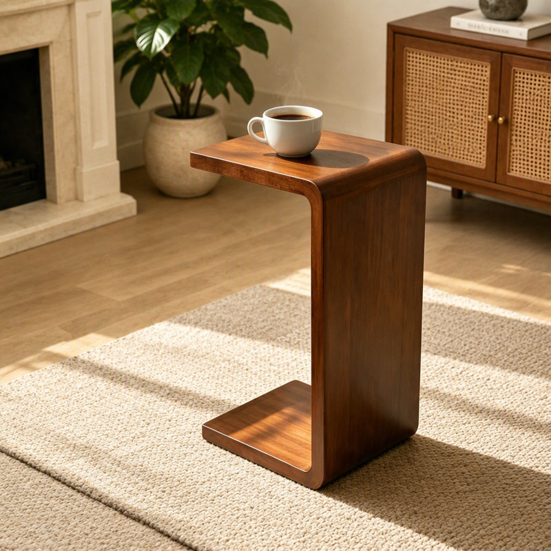 Table basse en forme de C 13,77 po, table de bout convertible 2-en-1, table de collation moderne pour salon, finition noyer