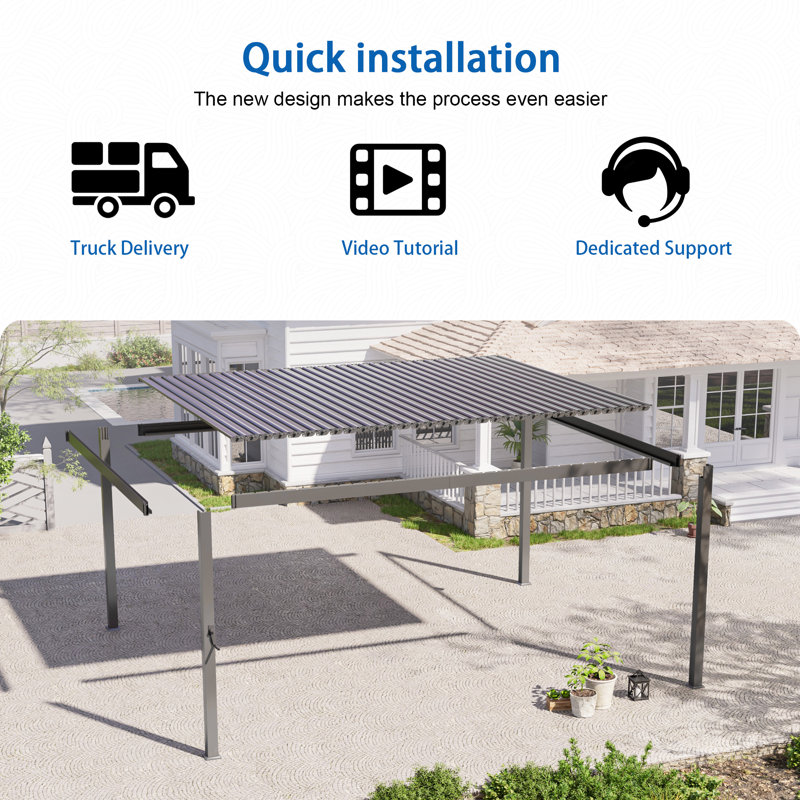 LED Louvered Pergola,Outdoor Pergola with LED Strip Lights, Adjustable Roof Metal Pergola for Patio & Garden, 9 ft x 14 ft