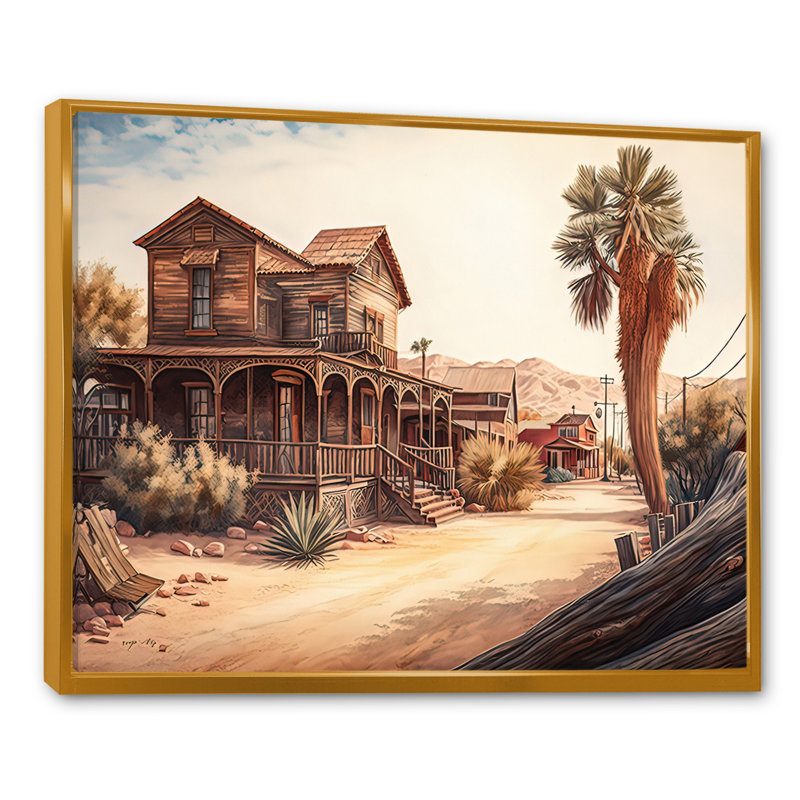Arizona Large Wild West Town - Impression sur toile, H 12 po x l 20 po x P 1 po, Cadre flottant doré