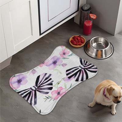 Black Striped Bow Art - 1 Piece Bone Shape Feeding Mat