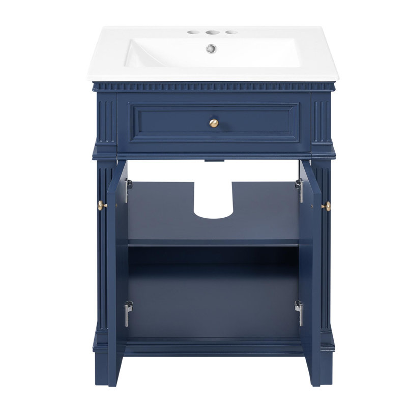 Meuble-lavabo autoportant 24 po avec lavabo et rangement à fermeture en douceur, Bleu