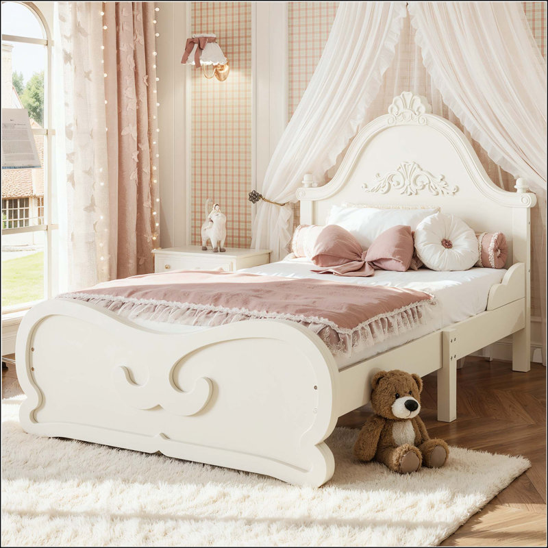 Lit plateforme simple avec tête de lit, Beige