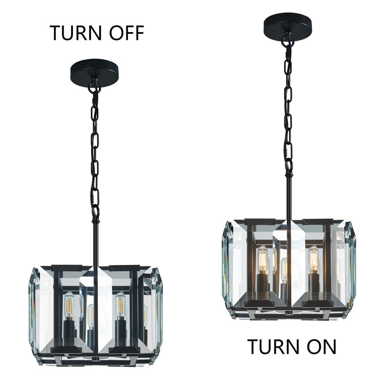Black 4-Light Crystal Rectangle Pendant
