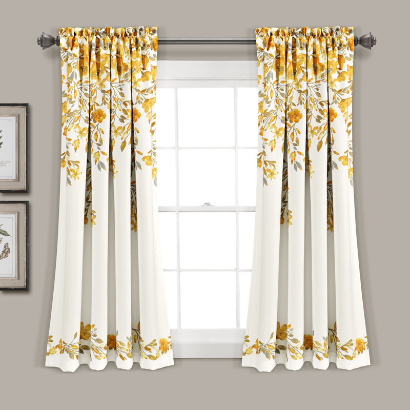 Semi Sheer Curtain Pair, Yellow/Gray, 52"W x 63"L