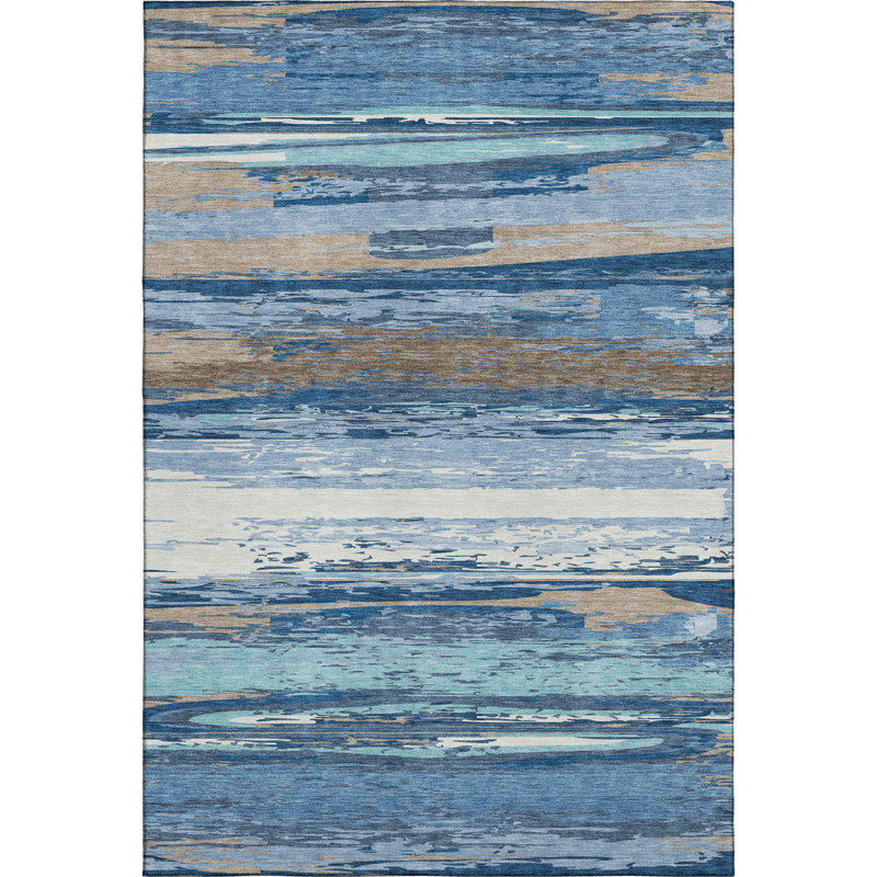 Premium Machine Washable Mayfield AMF2287 Striped Rug, Blue, 2'6" x 3'10"