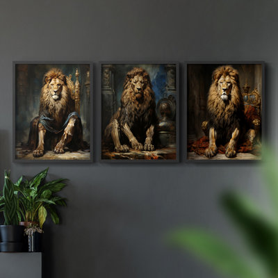 Série royale d'animaux LX - ensemble de 3 estampes numériques encadrées - prêt à être accroché