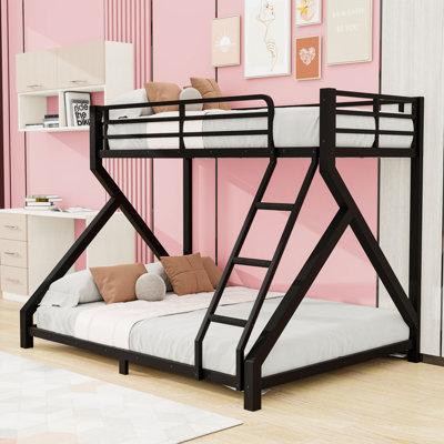 Metal Bunk Bed with Reinforced Slats, Guardrails and Built-In Ladder