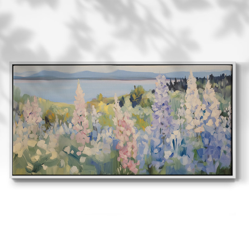 Botanical Series-CXV- Toile tendue avec châssis tendue, prête à être accrochée, H 21 po x l 41 po, Blanc