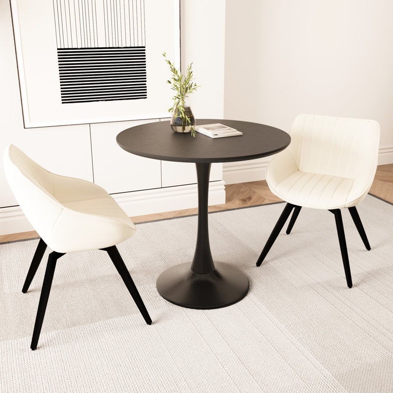 2 - 4 Person Dining : 31.5" Black Round Tulip Table And Pu Chairs, Modern Mid Century Appeal Kitchen Comfortable Synthetic Leather Look