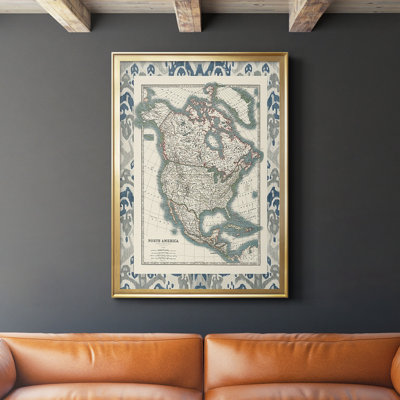 Border Map of North America, reproduction encadrée de qualité supérieure - prête à être accrochée