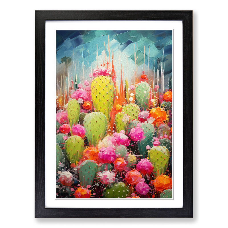 Cactus Action - Framed Print, 46cm H x 34cm W x 2cm D, Black Framed