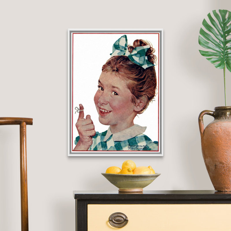 «Girl with String», art mural sur toile, H 26 po x l 20 po x P 1,75 po, Cadre flottant blanc