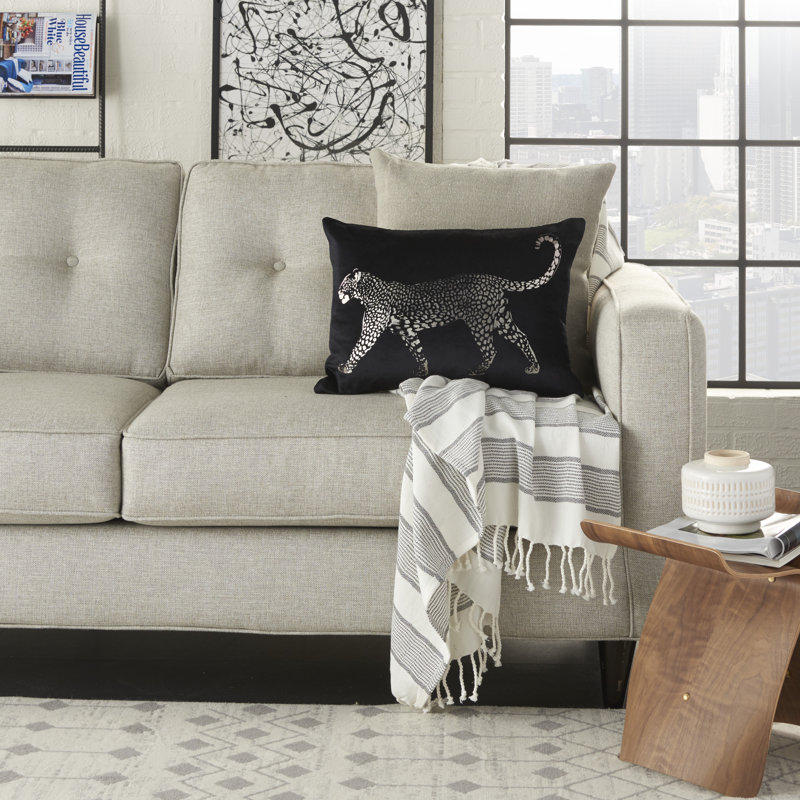 Housse et insert de coussin rectangulaire en coton Leopard, Noir
