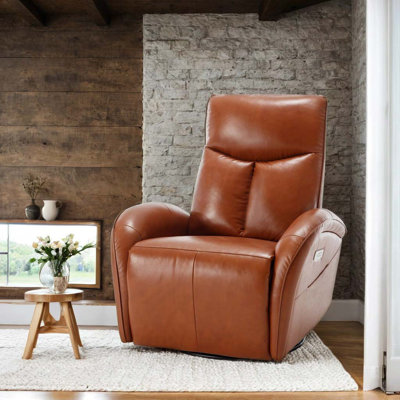 Fauteuil inclinable électrique avec support lombaire, cuir véritable, pivotant et berçant, ports USB et Type-C, robuste