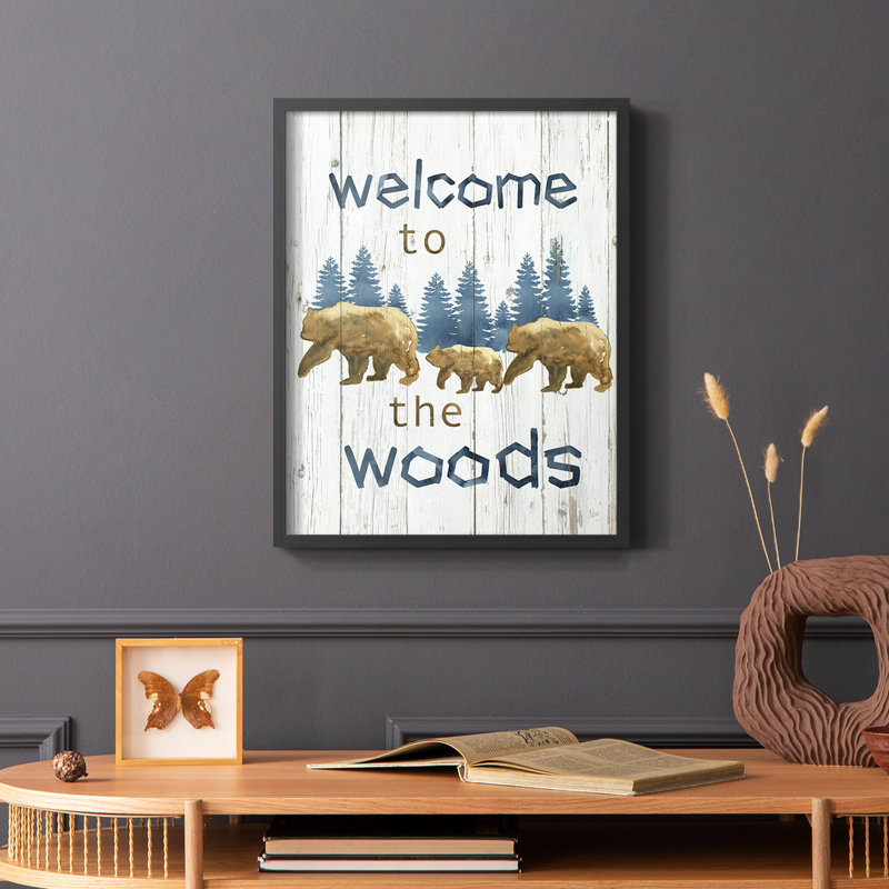 Welcome to the Woods, reproduction encadrée - bois massif, H 10 po x l 8 po, Noir