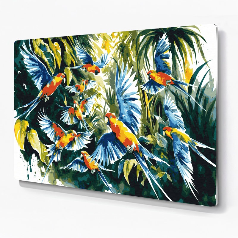 «Birds Rainbow Lorikeet», art mural en métal bleu, H 20 po x l 24 po