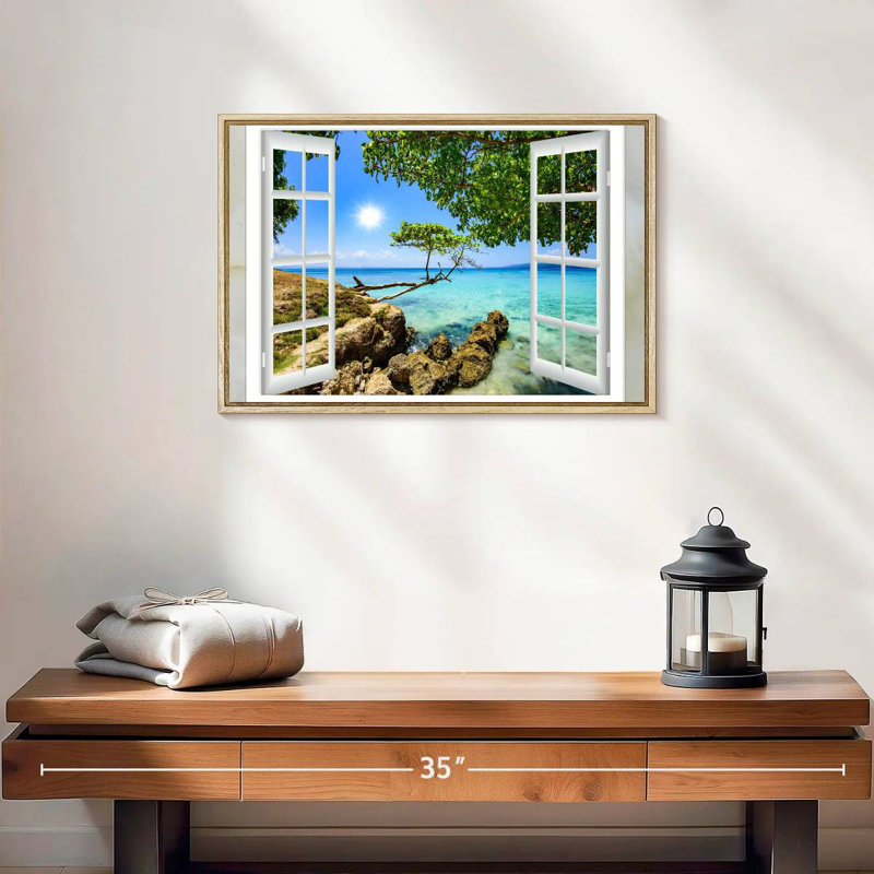 Vue de la fenêtre, Cadre flottant en bois naturel, 19 po x 13 po