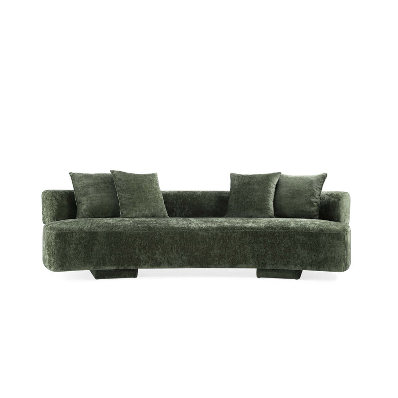 Verandah 112" Mid-Century Modern Chenille Upholstered Pine Wood XL Sofa in Olive Green, Tareena Green Chenille